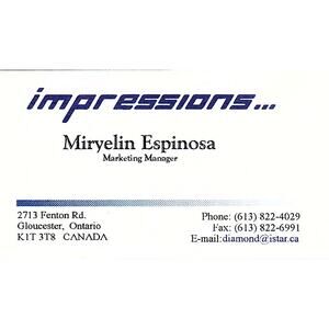 Impressions Miryelin Espinosa Gloucester ON Vintage Business Card STK2-BC1-1